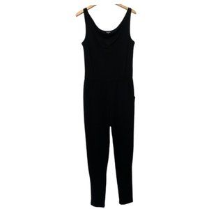 GARNET HILL Easy Beach Black Scoop Neck Jumpsuit Side Pockets Elastic Waist Sz 6
